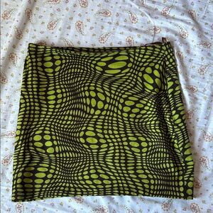 Motel Rocks Black and Lime Green Optical Dot Mini Skirt